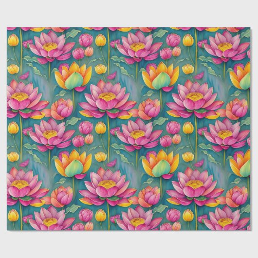 Chique kleurrijke roze lotus bloem botanische groe cadeaupapier (Vlak)