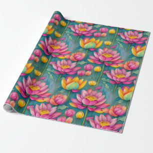 Chique kleurrijke roze lotus bloem botanische groe cadeaupapier