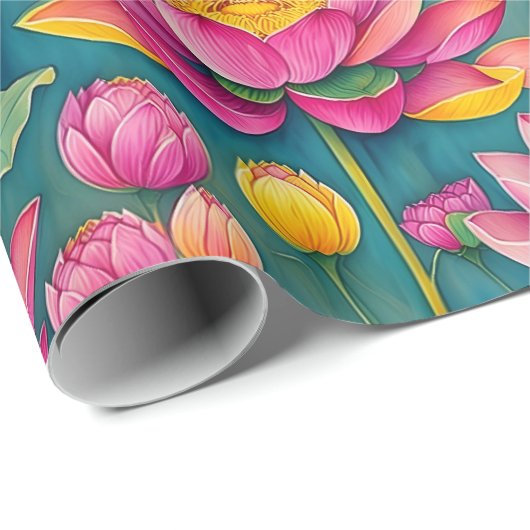 Chique kleurrijke roze lotus bloem botanische groe cadeaupapier (Rol Hoek)