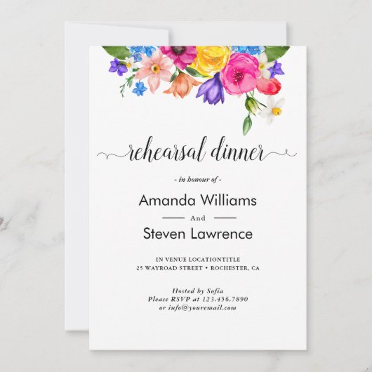 Chique kleurrijke wilde bloemen bruiloft repetitie kaart (Voorkant)