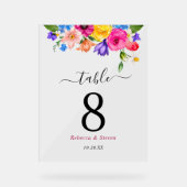 Chique kleurrijke wilde bloemen trouwtafel nummers acryl bord (Voorkant)