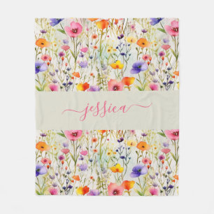 Chique kleurrijke wilde bloemen waterverf script n fleece deken