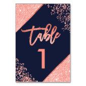 Chique koraal glitter script navy blauwe tabel num kaart (Achterkant)