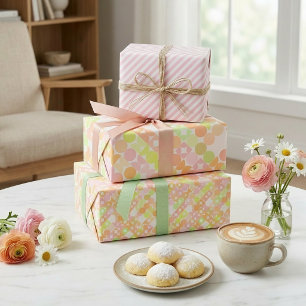 Chique Koraal Oranje Blush Roze Cirkels Kunst Patr Inpakpapier Vel