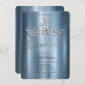 Chique kroon blauw metallic quinceañera kaart (Voorkant / Achterkant)
