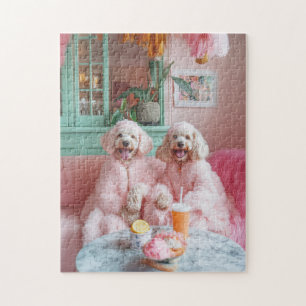 Chique Labradoodles in een roze lounge Legpuzzel