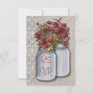 Chique Landelijke Charme Mason Jar Rsvp Uitnodigin Kaartje