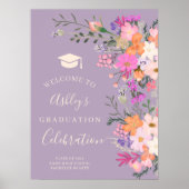 Chique lavendel floral waterverf afstuderen welkom poster (Voorkant)