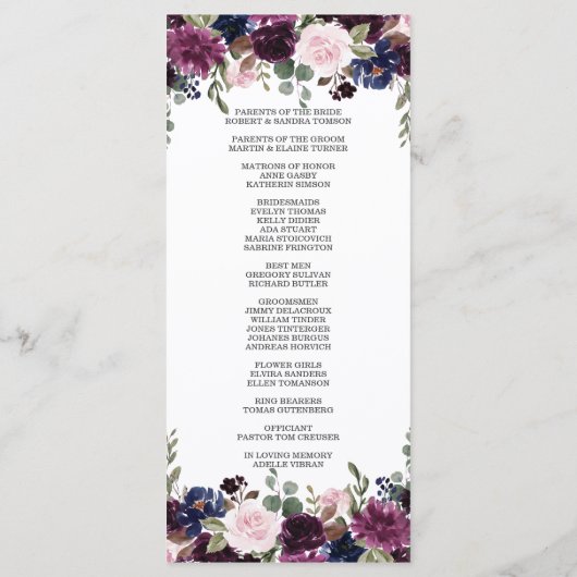 Chique lavendel marineblauw bloem bloesem programm programma (Achterkant)