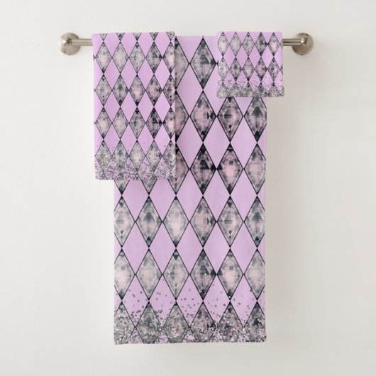 Chique Lavendel Roze Glitter Harlequin Bad Handdoek (Insitu)