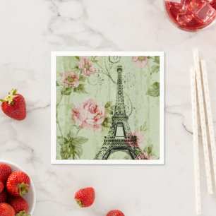 chique lente mint roze bloem paris eiffeltoren servet