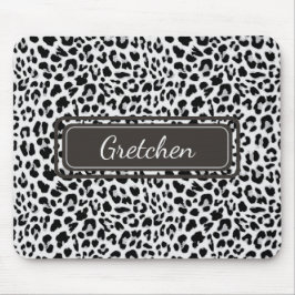 Chique Leopard Dierenprint Zwart en Grijs Mousepad Muismat