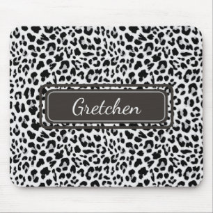 Chique Leopard Dierenprint Zwart en Grijs Mousepad Muismat