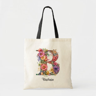 Chique letter B Whimsical Bloemenbrief Monogram Tote Bag