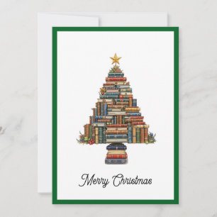 chique leuke kerstboom gemaakt van boeken feestdagenkaart