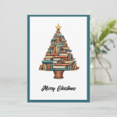 chique leuke kerstboom gemaakt van boeken feestdagenkaart (Staand voorkant)