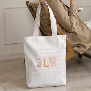 Chique Licht Roze Preppy 3-letter Monogram Canvas Tote Bag