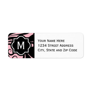 Chique Licht Roze Zwart en Wit Bloeiend Monogram Etiket
