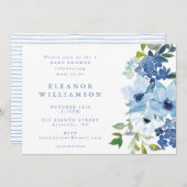 Chique Lichtblauw Waterverf Bloemen Baby shower Kaart (Voorkant / Achterkant)