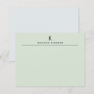 Chique Lichtgroene Moderne Monogram Eerste Letter Notitiekaartje