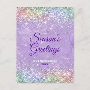 Chique lila paarse faux glitter Kerst nieuwjaar Briefkaart