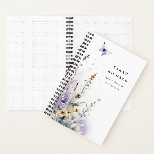 Chique Lila Paarse Wildflower Vlinder Waterverf Notitieboek (Binnen)