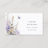 Chique Lila Paarse Wildflower Vlinder Waterverf Visitekaartje (Voorkant)