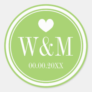 Chique lime groen monogram bruiloft stickers of ze
