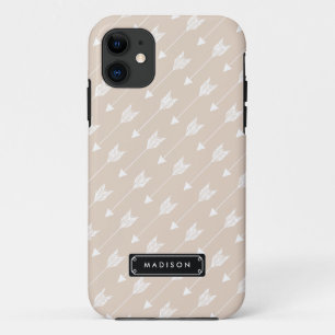Chique linnen beige tribalen pijlen gepersonalisee iPhone 11 hoesje