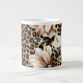 Chique Luipaard Dierprint & Bloemen Laptop Sticker Extra Grote Beker