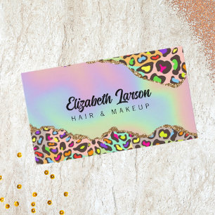 Chique Luipaard Iridescent Holografische Kapsalon Visitekaartje