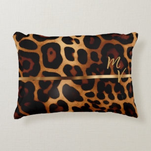 Chique Luipaard Print en Goud Monogram Accent Kussen