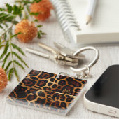 Chique Luipaard Print en Goud Monogram Sleutelhanger (Voorkant Rechts)