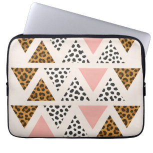 Chique Luipaard & Roze Driehoek Patroon Laptop Sleeve