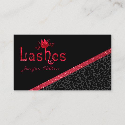 Chique luipaardprint glitterkatten wimpers logo visitekaartje (Voorkant)