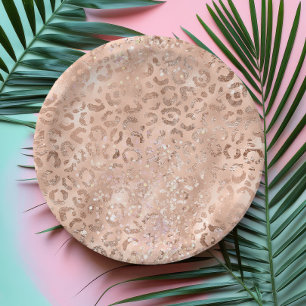 Chique Luipaardprint Roze Goud Blush Glitters Papieren Bordje