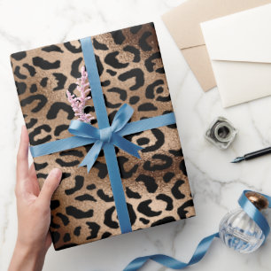 Chique Luipaardprint Zwart Brons Monogram Cadeaupapier