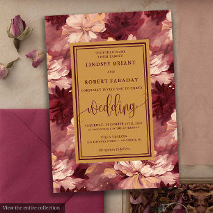 Chique Lux Burgundy Blush Goud Bloemige Trouw Uitn Kaart