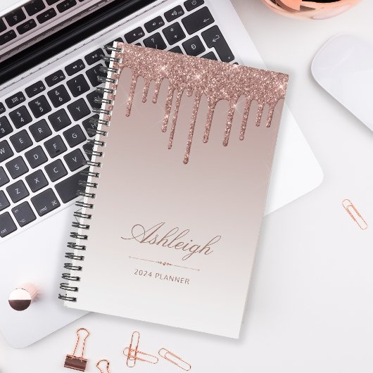Chique Luxe Glitter Drips Roos Gold 2024 Planner