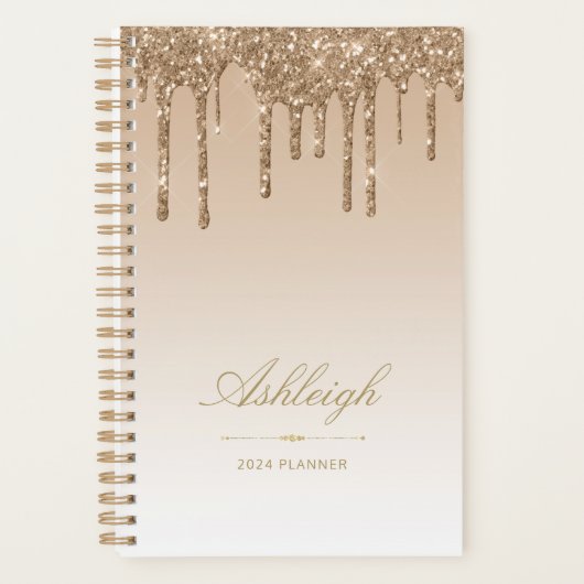 Chique luxe glitter druppels goud 2024 planner (Voorkant)