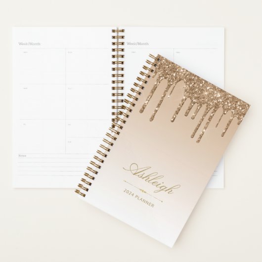 Chique luxe glitter druppels goud 2024 planner (Display)
