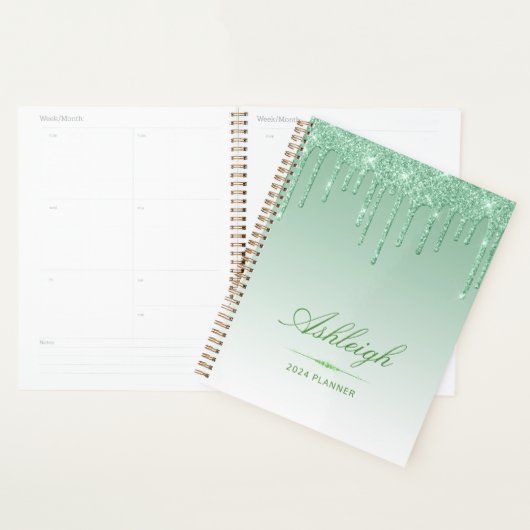 Chique luxe glitter druppels groen 2024 planner (Display)