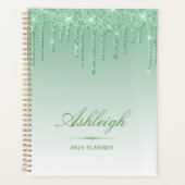 Chique luxe glitter druppels groen 2024 planner (Voorkant)