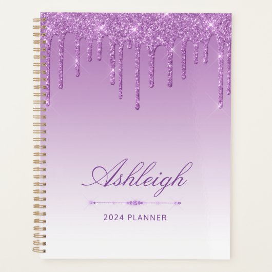 Chique luxe glitter druppels Paarse 2024 Planner (Voorkant)