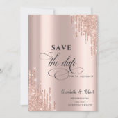 Chique luxe roze gouden glinsterende druppels Save The Date (Voorkant)