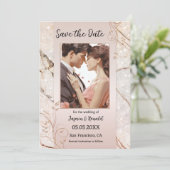 Chique Marble Blush Roze Foto Save the Date Kaart (Staand voorkant)