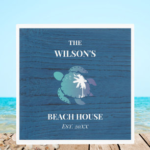 Chique marine blauw hout schildpad familie strand servet