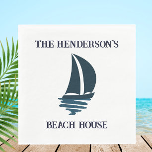 Chique marine blauw jacht familienaam strand huis servet