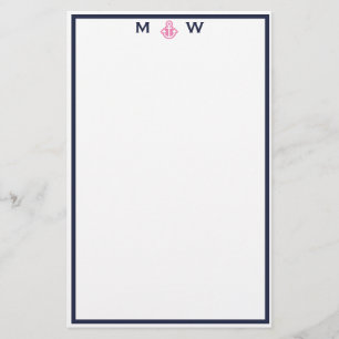 Chique marine & roze anker monogram briefpapier