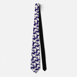 Chique marineblauw en wit bloemmotief stropdas